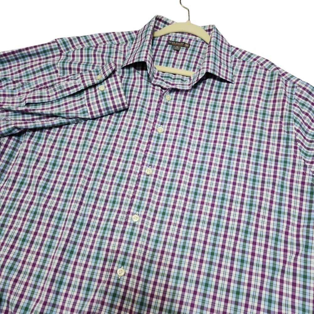 Peter Miller Summer Comfort Crown  Long‎ Sleeve Plaid Men's Shirt Size XL